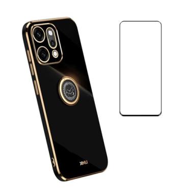 Imagem de CNPUTAO Compatível com Oppo Reno 14 Pro, capa fina e macia com protetor de tela, amortecedor de TPU com suporte de anel de suporte, capa protetora, preta