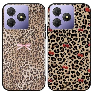 Imagem de Zrutru Pacote com 2 capas de telefone estéticas com estampa de leopardo de guepardo para OSCAL Flat 2 16,7 cm, capas fofas com estampa de laço kawaii rosa cereja para meninas e mulheres, capa