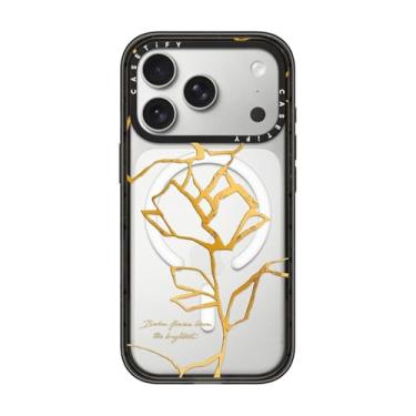 Imagem de CASETiFY Capa Impact para iPhone 17 Pro [fina/compatível com Magsafe/2,5 m. Proteção contra quedas de grau militar 4X] - Flor Kintsugi - Preto transparente