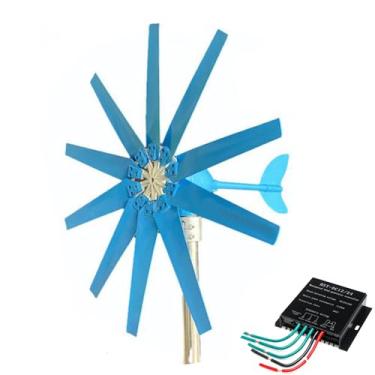 Imagem de HYZHANHONG Kit de Gerador de Turbina Eólica 16000W 12V 24V 48V Sem Ruído com 10 Pás, Motor de Turbina Eólica Vertical com Kit de Controlador de Carga para Uso Doméstico (Azul),24v