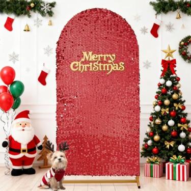 Imagem de Capa de arco de casamento vermelha de 1,8 m - capa de pano de fundo de tecido de lantejoulas elastano para decoração de festa de cerimônia de aniversário, decoração de casa