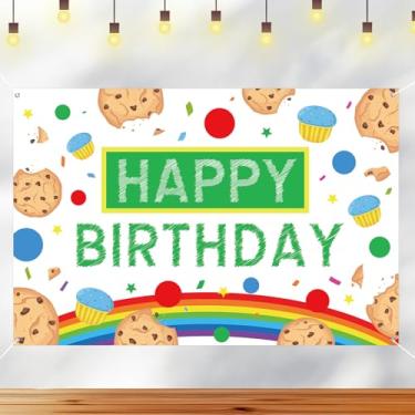 Imagem de Painel de Fundo para Festa de Aniversário, 180x120cm com Tema Biscoito Fofo e Arco-Íris Ideal Decoração Festas Aniversário Meninos e Meninas Perfeito para Fotos Comemorações