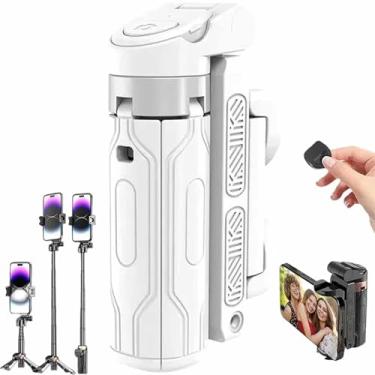 Imagem de Portable Selfie Stick, Small Selfie Stick Quadrupod, Bluetooth Remote 360° Rotation Tripods, Vlogs, Landscape Photography, Compatible with iPhone/Android (White)