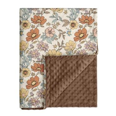 Imagem de CIVARUA KIDS Cobertor de bebê para meninas, cobertor macio e aconchegante com camada dupla pontilhada no carrinho de bebê, cobertor marrom vintage floral, 76 x 101 cm