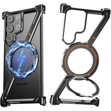 Imagem de NIFBANG Capa em forma de Z para Samsung Galaxy S24 Ultra com Magsafe, capas protetoras de metal sem moldura, suporte de anel magnético giratório de 360°, fina à prova de choque para Galaxy S 24 Ultra