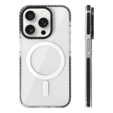 Imagem de Capa de celular transparente com cristal neon para iPhone 16 Pro Max, 15, 14 Pro, 13 e 12, com carregamento sem fio, capa protetora de silicone macio, preta, para iPhone 16 Pro