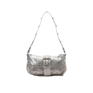 Imagem de SweatyRocks Bolsa de ombro feminina Y2K com fivela metálica moderna e cravejada punk rebite pequena, Prata, one_size