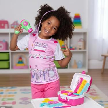 Imagem de Fantasia Infantil de Cabeleireira Salão de Beleza, Rosa e Branco, Conjunto de Brincadeira Profissional (8)