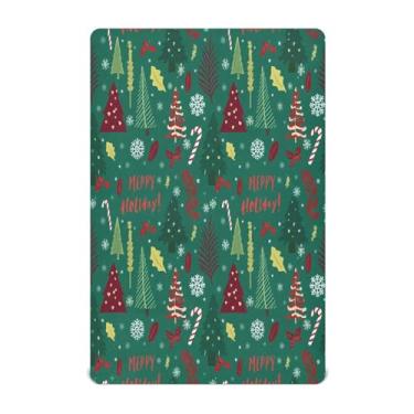 Imagem de Qilmy Lençóis de berço de árvores de Natal, macio e respirável, de microfibra elástica, lençol com elástico para meninos e meninas, 132 x 71 cm, capa de colchão infantil portátil