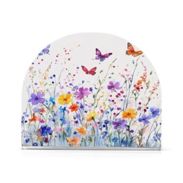 Imagem de JUZIHAI Suporte de guardanapo padrão de flores para mesa dispensador de guardanapo de acrílico suporte de lenços independente para cozinha sala de jantar bar festa decoração de casa