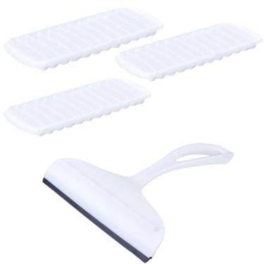 Imagem de Conjunto de 1 Rodo Plástico Multiuso Branco com Raspador 18cm + 3 Forma de Gelo em Cubos Plástica