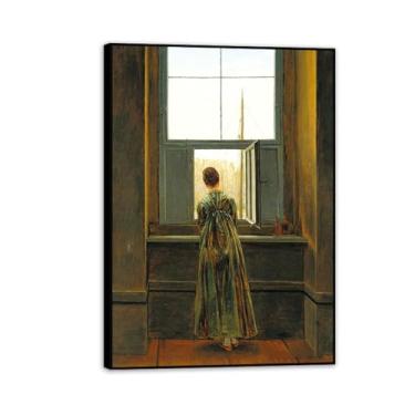 Imagem de Woman at the Window por Caspar David Friedrich Impressões em tela Well Decor The World Classic Art Reproduções de arte grande giclée arte de parede para sala de estar decoração de casa 42 x 30 cm