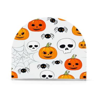 Imagem de JUZIHAI Abóboras de Halloween Porta-guardanapos de caveira para mesa Dispensador de guardanapo de acrílico Suporte de lenços independente de mesa para cozinha sala de jantar bar festa decoração de