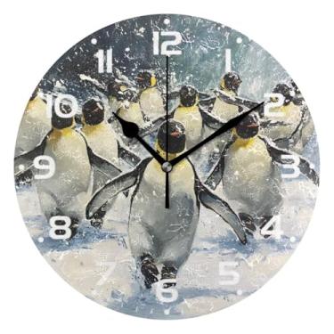 Imagem de JUZIHAI Pinguins de neve, relógio de parede, silencioso, redondo, sem tique-taque, operado por bateria, fácil de ler, relógio decorativo de parede para casa, cozinha, sala de estar, quarto, escritório