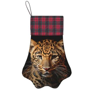 Imagem de SKKNT Estampa de leopardo, meias de Natal, animais de estimação, decoração de Natal, cães, gatos, árvore, presente conveniente