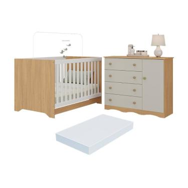 Imagem de Berço Americano 3 em 1 com Colchão Incluso e Cômoda 1 Porta 4 Gavetas Realeza Multimóveis MP4697