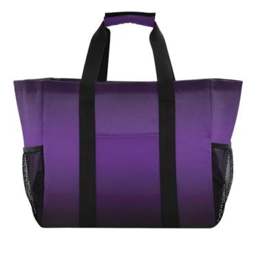 Imagem de Bolsa de praia dobrável leve e lavável para mamãe - Bolsa de mercearia aberta com bolsos, roxo real preto gradiente