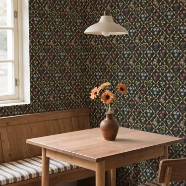 Imagem de Cabbrix Papel de parede vintage descasque e cole papel de parede floral 43 cm x 1000 cm Boho neutro papel de parede vinil impermeável autoadesivo para decoração de armário de quarto