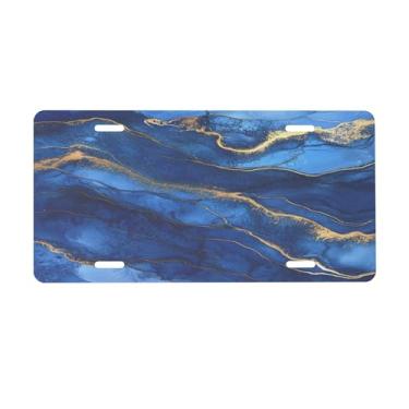 Imagem de Placa de Mármore Azul Escuro para a Frente do Carro Placas de Carro Alumínio Metal Adequado para Caminhão Placa de Porta de Carro Bar Café Acessórios Automotivos para Homens Mulheres 15 x 30 cm