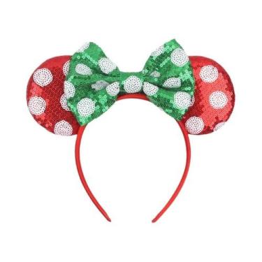 Imagem de Tiara De Natal Da Disney Para Meninas Com Orelhas De Rato, Laço De Lan