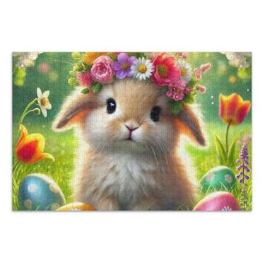 Imagem de Quebra-cabeça de 1000 peças para adultos desenho animado animal personalizado difícil coelho pastel alegria família elefante branco presentes, 75 x 40 cm