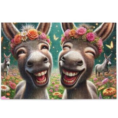 Imagem de Quebra-cabeça de animal engraçado de burro fofo personalizado para adultos 500 peças decoração de arte animal quebra-cabeça duro presentes para jogo de elefante branco, 52 cm x 37,8 cm