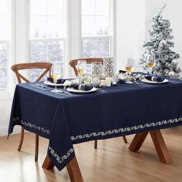 Imagem de Elrene Home Fashions Toalha de mesa de tecido de férias com corte a laser floco de neve, retângulo de 132 x 178 cm, azul floco de neve