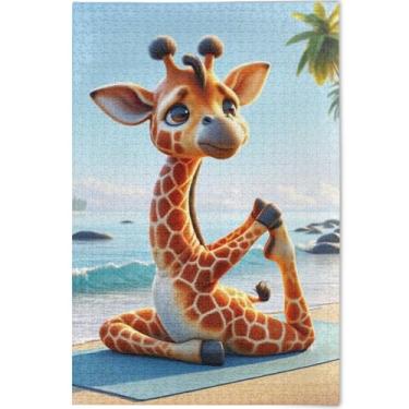 Imagem de Quebra-cabeça personalizado girafa yoga animal fofo adulto 500 peças divertido paisagem boba cena brinquedo jogo de arte, 52 cm x 37,8 cm