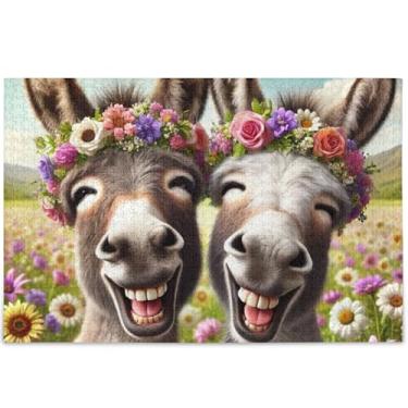 Imagem de Quebra-cabeça de burros fofos, 500 peças para presentes adultos para amantes de quebra-cabeças, personalizados, difíceis, impressão de arte animal, 52 x 37,8 cm