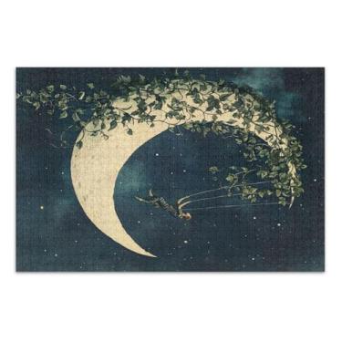 Imagem de Quebra-cabeça preto Dreamy Moon Swing, quebra-cabeça adulto, com letras na parte de trás, quebra-cabeças 500 peças para adultos