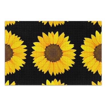 Imagem de Girassóis amarelos brilhantes, preto, 1000 peças, quebra-cabeças, adultos, família, brinquedo, arte, personalizado, divertido, família, quebra-cabeça, presentes para amantes de quebra-cabeça, 75 x 40