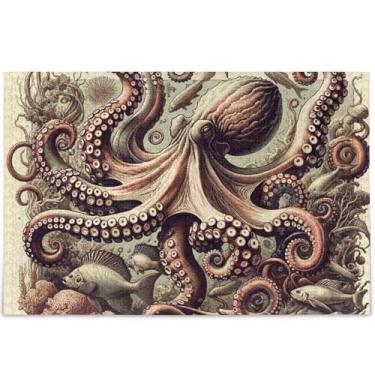 Imagem de Quebra-cabeça de arte de polvo vintage personalizado para adultos 500 peças cenário arte animal arte prima quebra-cabeça amigos família jogos presentes, 52 cm x 37,8 cm