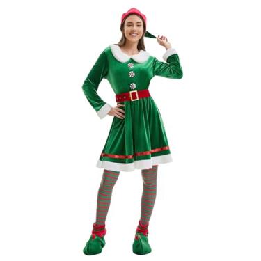 Imagem de Boveco 5 peças de fantasia de elfo para mulheres, roupa de Natal, vestido de ajudante do Papai Noel para festa Xmax, feriado, Halloween, cosplay, G