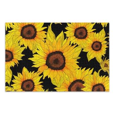 Imagem de Quebra-cabeça de girassóis vibrantes para adultos, preto, 500 peças, pintura de arte animal, quebra-cabeça rígido personalizado para adultos, presentes para amantes de quebra-cabeças, 51 x 35 cm