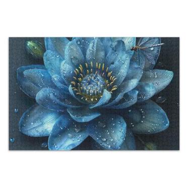 Imagem de Quebra-cabeça para adultos, 1000 peças, natureza, elefante, branco, presentes, engraçado, exclusivo, animal, arte colorida, estampa de flor de lótus azul, 75 x 40 cm