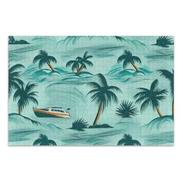 Imagem de Quebra-cabeça tropical ilha palmeira azul-petróleo 1000 peças adultos flor pintura animal personalizado adultos arte quebra-cabeça engraçado presentes de jogo de quebra-cabeça, 75 x 40 centímetros