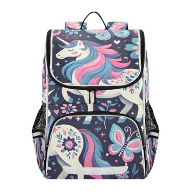 Imagem de Joisal Back to School Bag Custom Blue Pink Unicorn Floral Kids Girls' Backpack Children Large Book Bags Toddler Elementary Boys Backpacks Cartoon, 18L
