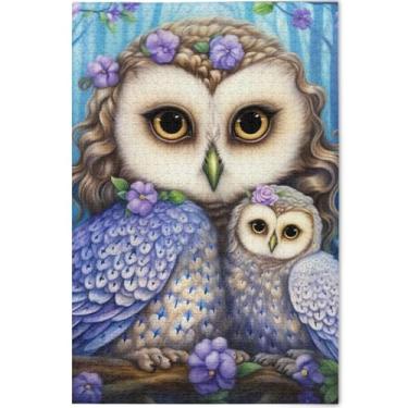 Imagem de Quebra-cabeças florais para adultos com corujas personalizadas, 500 peças, pintura animal, arte, família, diversão, quebra-cabeças, presentes, 52 x 37,8 cm