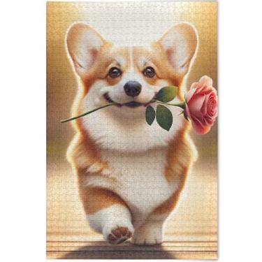 Imagem de Quebra-cabeça rosa de cachorro Corgi fofo personalizado 500 peças para adultos decoração de casa arte quebra-cabeças exclusivos para adultos elefante branco presentes engraçados, 52 cm x 37,8 cm