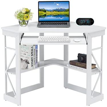Imagem de VECELO Teclado de canto, escrita de computador triangular, mesa compacta para escritório em casa, branco