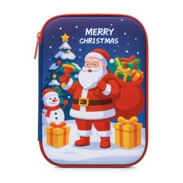Imagem de Estojo Infantil 3D em EVA Unissex com 3 Compartimentos – Estojo Escolar Grande para Lápis, Canetas e Acessórios | Porta-Canetas Fofo Resistente, Volta às Aulas (Natal)