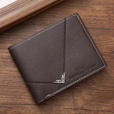 Imagem de Carteira masculina fina de couro com bloqueio de RFID, bolso frontal, dobrável, minimalista, porta-cartões de crédito, clipe para dinheiro, Café, Clássico