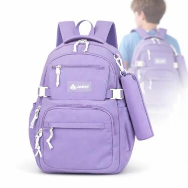 Imagem de Mochila Infantil com Estojo Masculina Feminina Escolar e Faculdade Grande Capacidade – Impermeável, Resistente, com Múltiplos Compartimentos e Bolsos Organizadores – Ideal para todas as Idades Lilas