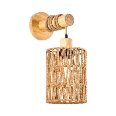 Imagem de Luminária De Parede Retrô De Corda De Cânhamo E27 Com Abajur Artesanal