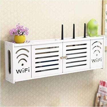 Imagem de HHHJQFAAT Rack de armazenamento WiFi, rack de TV flutuante, caixa de armazenamento de roteador montada na parede, rack de armazenamento de roteador, caixa de armazenamento de decoração criativa