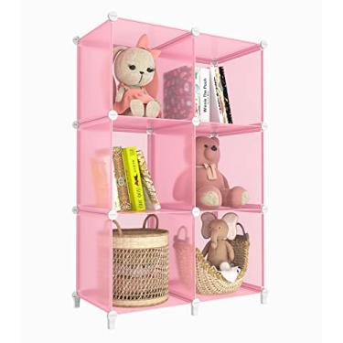 Imagem de Prateleira de armazenamento de 6 cubos, estante de estante com martelo de metal, organizadores para crianças, armário, quarto, banheiro, (30 x 30 x 30 cm), rosa claro