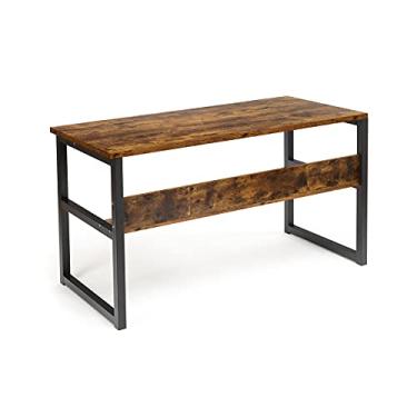 Imagem de U5GAAALPPQ9 Mesa de computador de 140 cm com estante moderna, mesa de escritório em casa com prateleiras de armazenamento, mesa de escrita, estação de trabalho, jogos e mesa de PC para trabalho