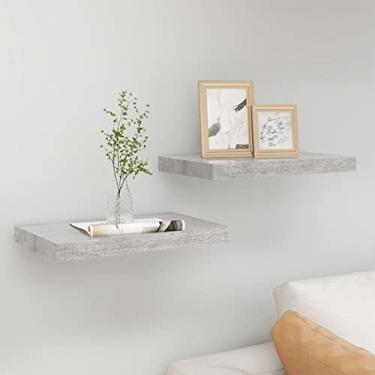 Imagem de HHHJQFAAT Prateleiras de parede flutuantes montadas, armazenamento de parede para banheiro, sala de estar, quarto, 2 peças, cinza concreto, 50 x 23 x 3,8 cm, MDF