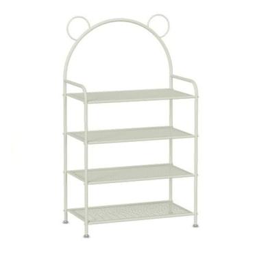 Imagem de Organizador de sapatos de várias camadas, sapateira de malha de metal resistente, prateleiras de armazenamento de sapatos independentes, suporte de sapatos em forma de urso fofo para entrada, corredor