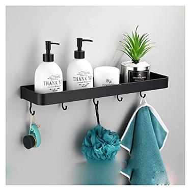 Imagem de Prateleiras de chuveiro Prateleira de chuveiro de banho, com barra de gancho prateleira de canto de banho, suporte de armazenamento preto acessórios de banho (cor: 23 cm) (60 cm com gancho)
